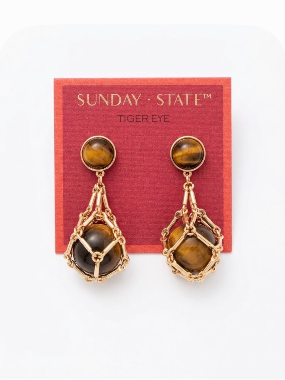 NWT ⚜️🤎⚜️ Sunday State Tiger Eye Cage Drop Earrings